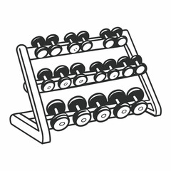 Naklejka premium Dumbbell rack with multiple weights gym equipment dumbbells