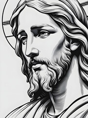 Black and white Jesus art design isolated white background 