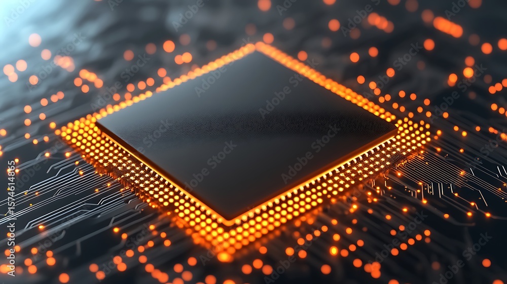 Poster close-up view of a central processing unit on a circuit board.