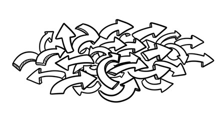 HandDrawn Arrows Clustered Together Black and White Directional Symbols.