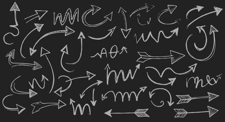 HandDrawn Arrows Collection Directional Sketchy and Stylized Vector Graphics on Dark Background.