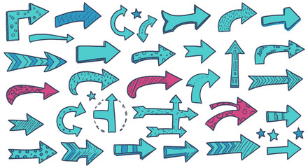 HandDrawn Arrows Collection Turquoise and Pink Directional Elements with Unique Patterns.