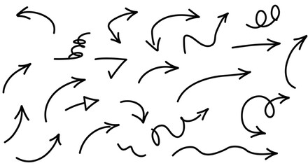 HandDrawn Black Arrow Set Directional Curvy and Looped Design Elements.