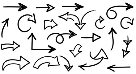 HandDrawn Black Arrow Set Directional Curvy and Pointing Designs.