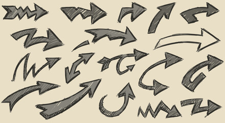 HandDrawn Directional Arrows Sketchy Gray and Varied Styles for Navigation and Design.
