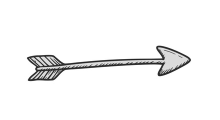 HandDrawn Gray Arrow with Feathers and Pointed Tip Illustration.