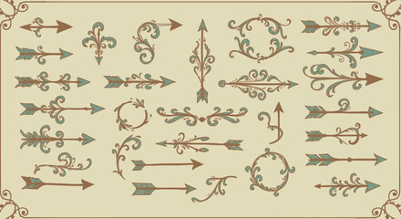 Ornate Arrow Collection Decorative Vintage Style Arrows with Floral Accents.
