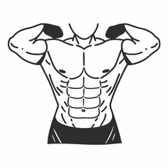 Muscular torso flexing arms showing abdominal muscles bodybuilder