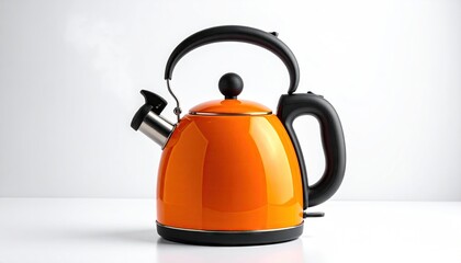 Orange electric kettle on white background