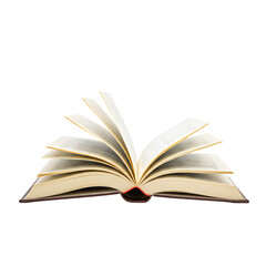 Open hardcover book with slightly curved pages on transparent background