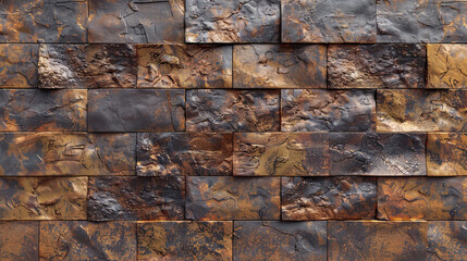 Fototapeta premium Artful decay captured in grid of rusted tiles and fragmented surface details. Generative AI