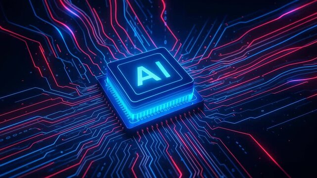 Futuristic ai chip illuminated with circuitry representing artificial intelligence technology - Powered by Adobe
