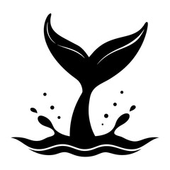 Dramatic black silhouette of a whale s tail splashing water in a powerful ocean movement