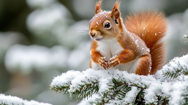 Red squirrel on snowy branch (1)
