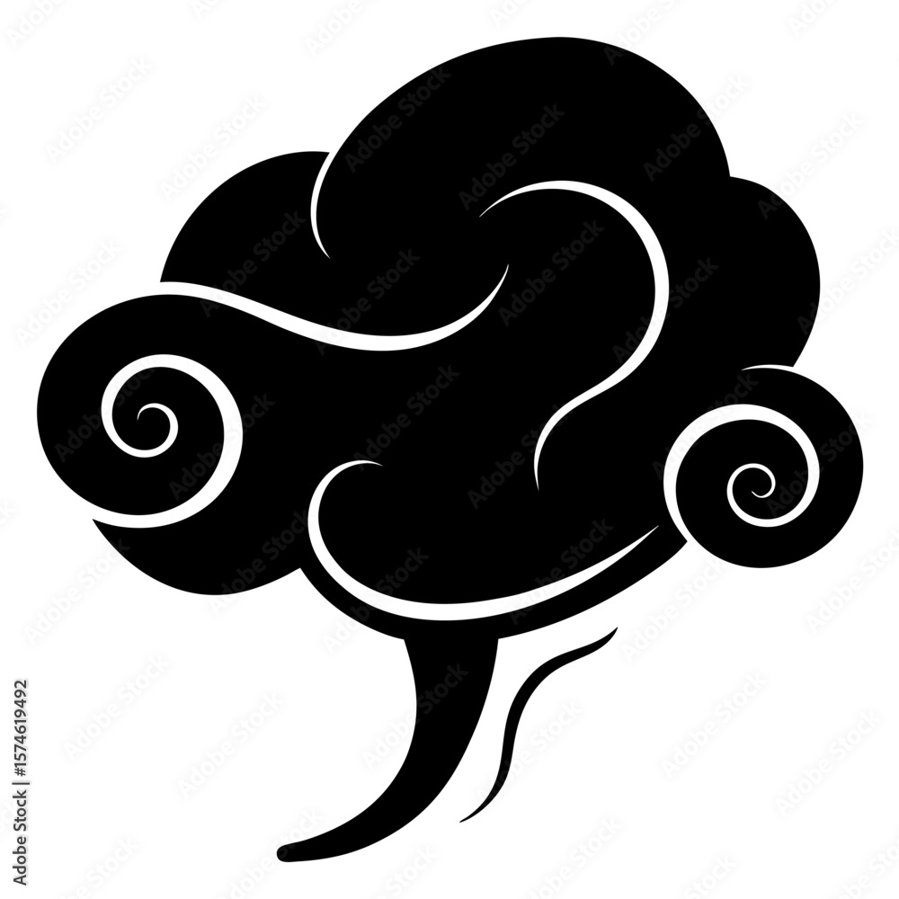 Poster abstract black silhouette of a cloud with dynamic swirling wind patterns