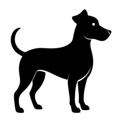 Joyful black dog silhouette with a happily wagging tail