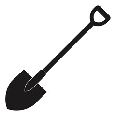 Simple black silhouette of a digging shovel with a long handle