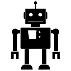 Fototapeta premium Black silhouette of a robotic figure with a distinct square body design