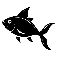 Elegant black silhouette of a single fish gracefully swimming through water