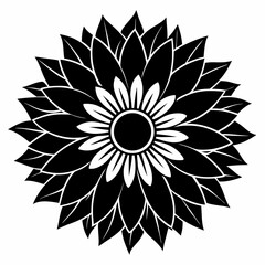 Elegant black silhouette of a sunflower with broad petals perfect for floral designs