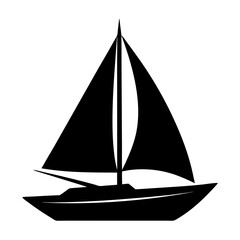 Elegant black silhouette of a sailboat with a triangular sail on the water