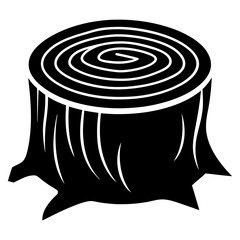 Black silhouette of a tree stump with visible rings and roots