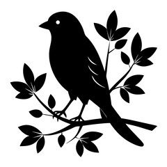 Elegant black silhouette of a bird perched on a tree branch