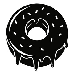 Black Silhouette of Donut with Icing on White Background – Dessert Icon, Sweet Food Symbol, Minimal Vector Illustration, Bakery Treat Graphic, Pastry Design, Breakfast, Snack Concept Art
