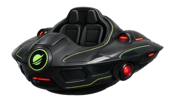 Rotating spaceship ride with blinking lights for space-themed attractions