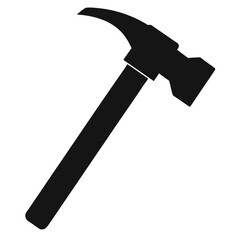 Simple black silhouette of a hammer with a classic wooden handle