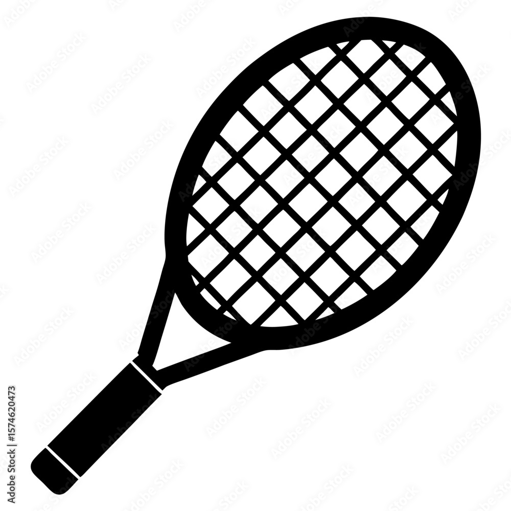 Poster black silhouette of a tennis racket with a subtle grid pattern