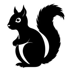 Black silhouette of a squirrel with a bushy tail in a natural pose