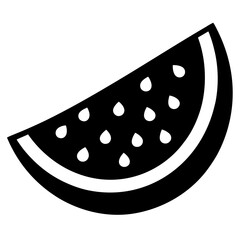 Simple black silhouette of a juicy watermelon slice with seeds