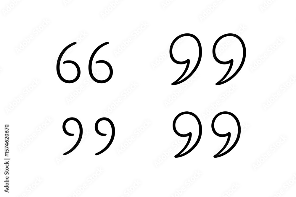 Poster different styles of quotation marks displayed in a simple arrangement for typography reference and d