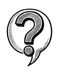 Hand Drawn Question Mark Inside Speech Bubble with Hatching Texture in Black and White