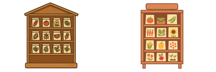 Shelves filled with various seed packets for gardening enthusiasts at a local market