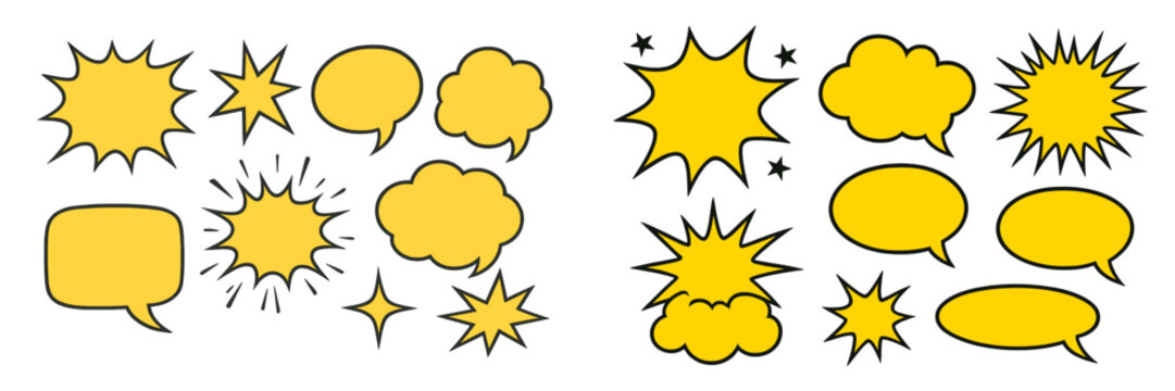 Colorful speech and thought bubbles with comic-style effects for design elements and creative projects