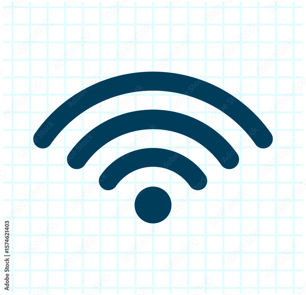 Poster wi-fi signal icon on a grid background indicating wireless internet connectivity.