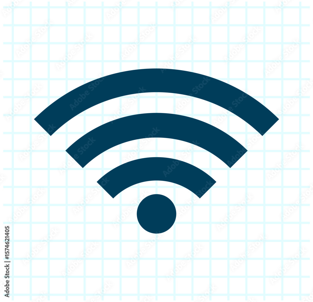 Poster wi-fi signal icon on a grid background indicating wireless internet connectivity.