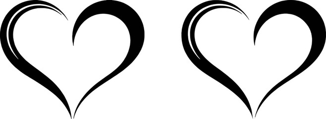 Elegant black heart shapes with flowing lines and curves love romance