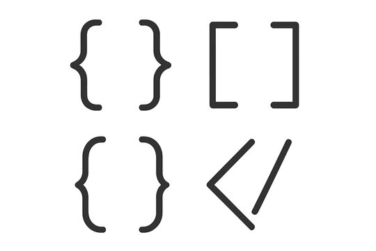 Different types of brackets and symbols used in computer programming and mathematical equations displayed together on a simple background