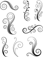 Elegant black swirls and curves forming decorative floral elements flourish