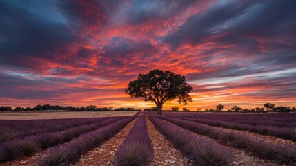 Lavender field at sunset