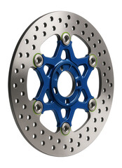 Floating brake rotor with anodized aluminum hub for superbike racing
