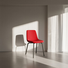Red Chair with Metal Legs in Sunlit Minimal Room with Soft Shadows