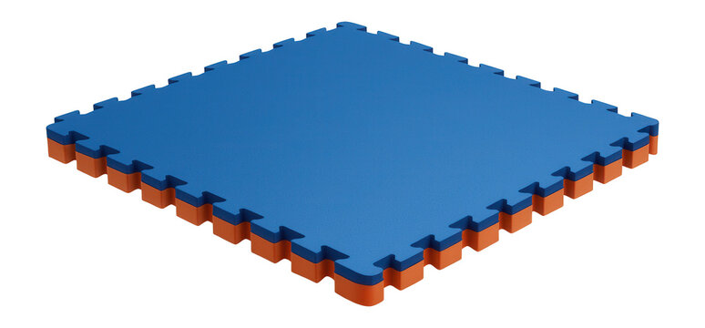 Modular tatami mat with interlocking seams and reversible colors for taekwondo