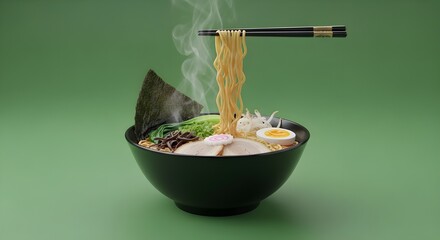 Steaming Ramen Bowl on Green Screen”