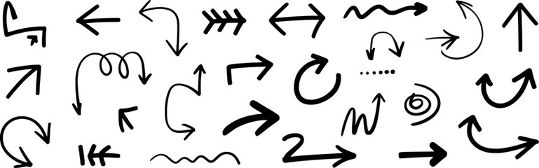 Hand drawn black arrows and shapes collection white handdrawn