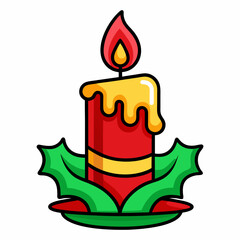 Illustration of christmas candle with holly leaves for holiday season decoration and design on transparent background