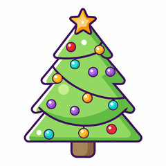 Cartoon christmas tree illustration with ornaments and star for holiday season design vector on transparent background